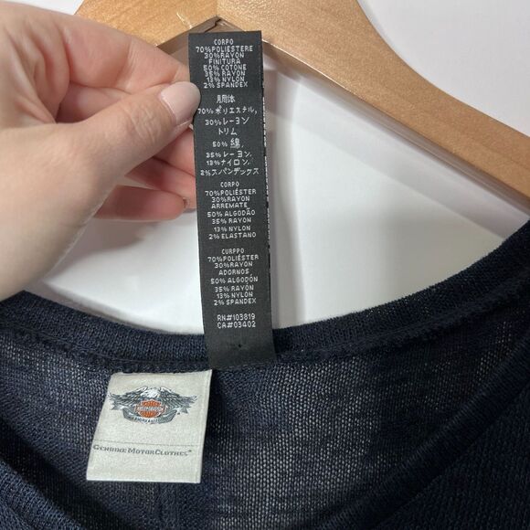 Harley Davidson Long Sleeve Top Lace Flowy Navy Blue Gems Women's M - Picture 10 of 10